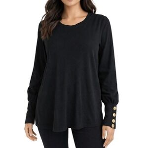 Nation LTD Black Cotton Long Sleeve Top Gold Button Cuff Puff Sleeve Small